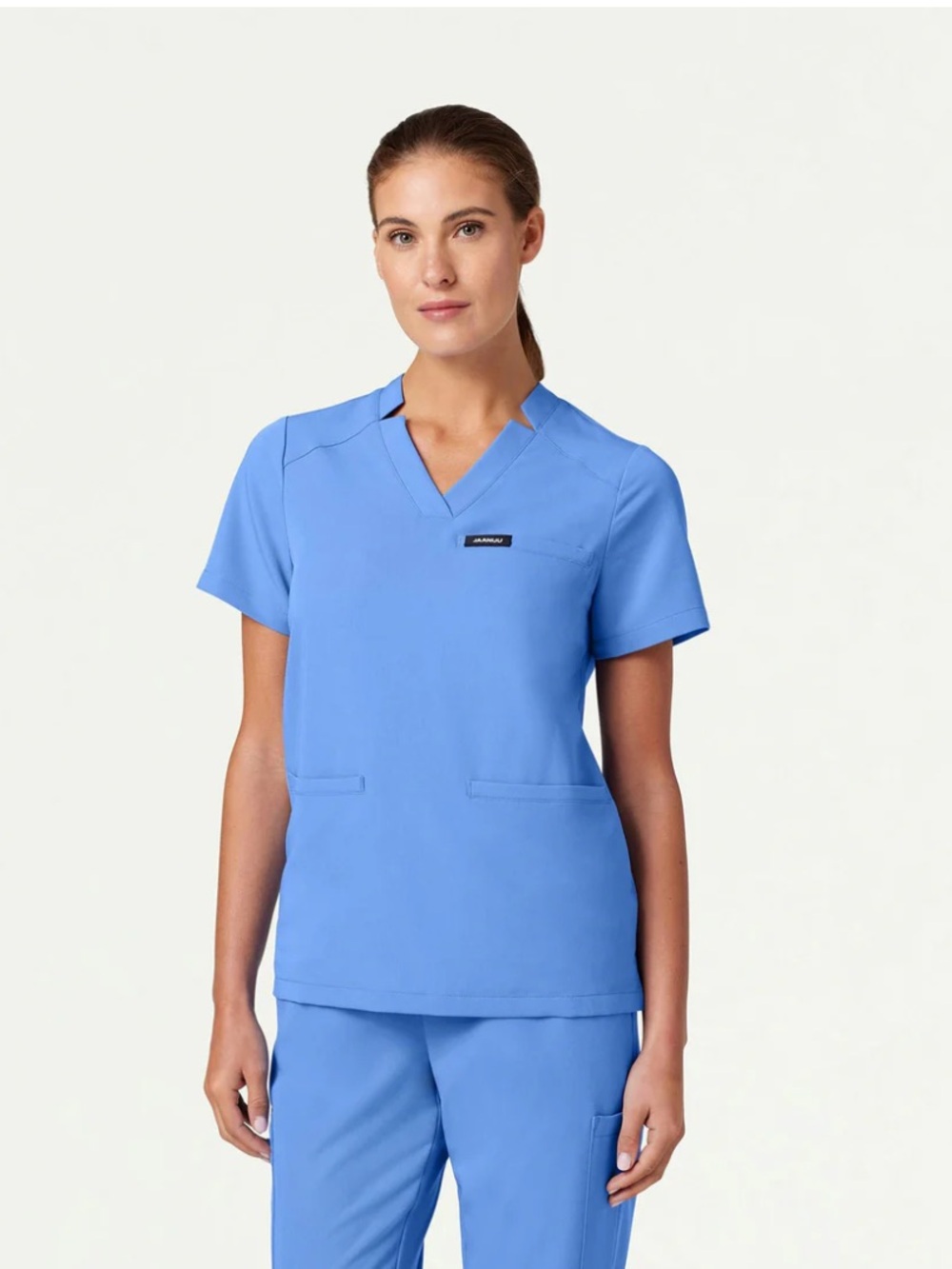 Jaanuu Helia Notched V-Neck Scrub Top Top Ceil Blue